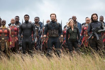 Danai Gurrira, Chadwick Boseman, Chris Evans, Scarlet Johansson & Sebastian Stan in Avengers: Infinity War